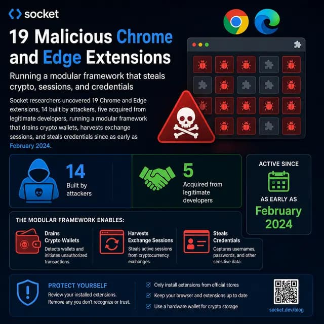 Browser extension icons overlaid with a warning symbol next to a cryptocurrency wallet interface