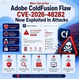Adobe ColdFusion logo with a critical security warning overlay