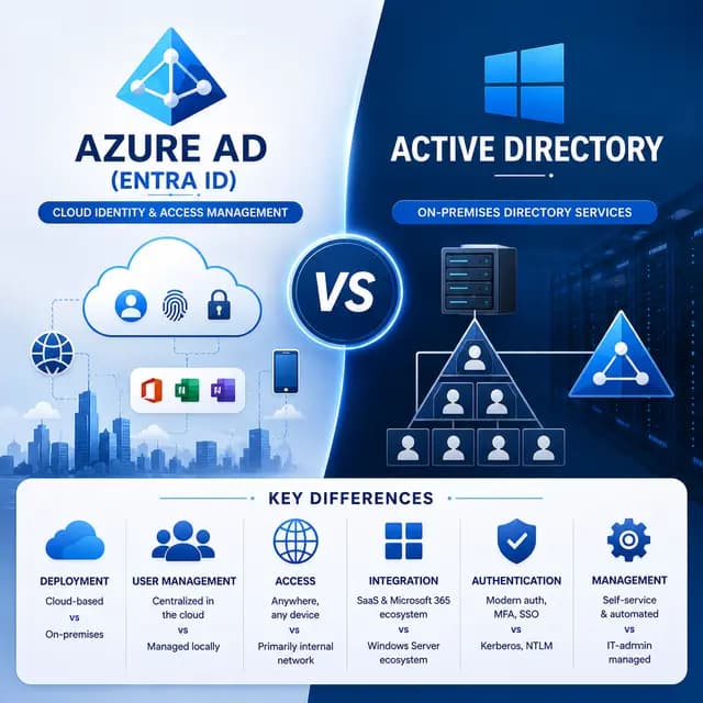 Square comparison cover contrasting Microsoft Entra ID cloud identity management with on-premises Active Directory.