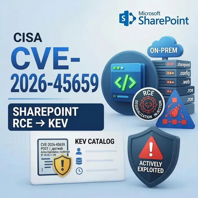 Microsoft SharePoint Server logo alongside a CISA warning about an actively exploited vulnerability
