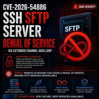 CVE-2026-54886 causing a denial of service in SSH SFTP servers through an extended channel data loop.