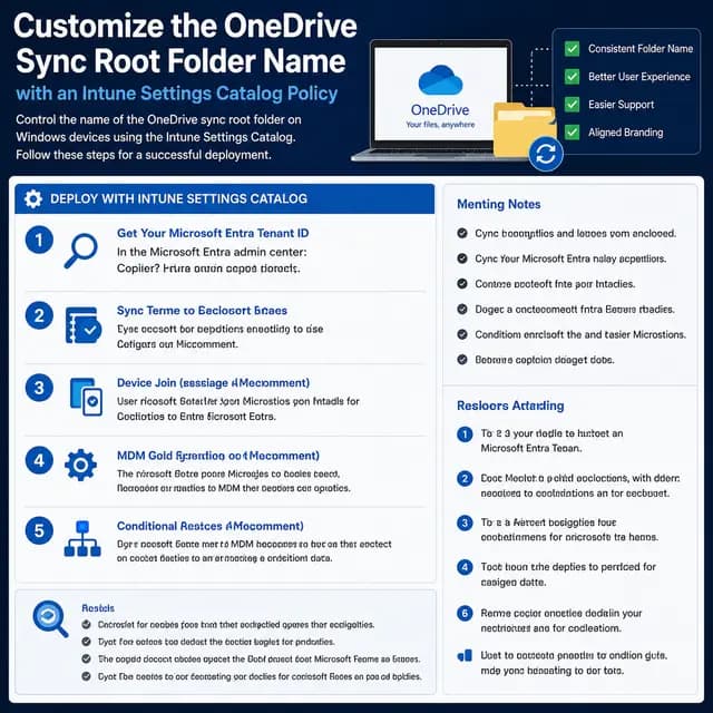 How to customize the OneDrive sync root folder name using a Settings Catalog policy, including Entra tenant ID lookup.