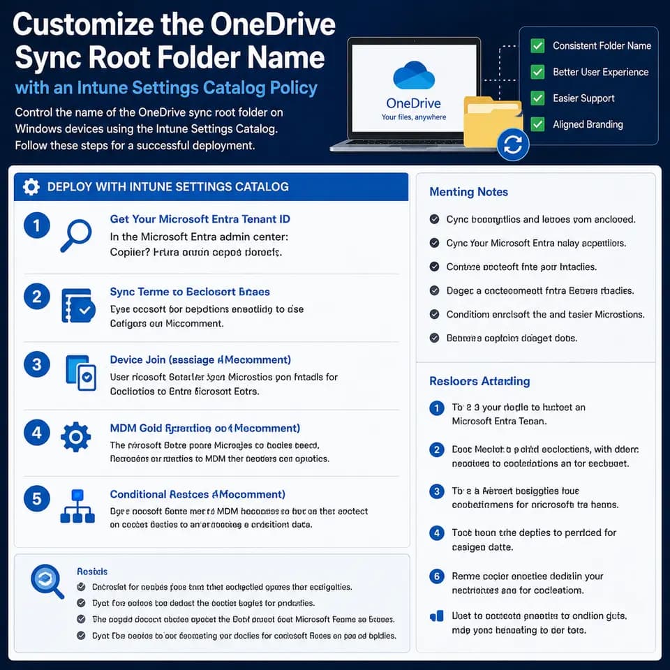 How to customize the OneDrive sync root folder name using a Settings Catalog policy, including Entra tenant ID lookup.