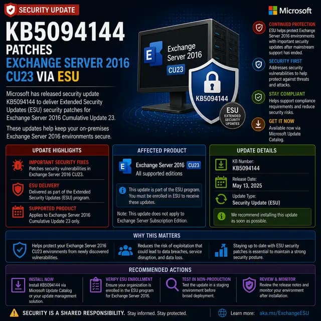 Illustration for KB5094144 Patches Exchange Server 2016 CU23 via ESU