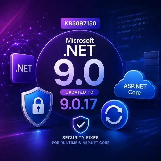 KB5097150 updating Microsoft .NET 9.0 to version 9.0.17 with security fixes for the runtime and ASP.NET Core.