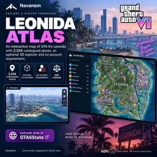 Leonida Atlas interface showing the community map of Leonida with clustered place markers and search tools