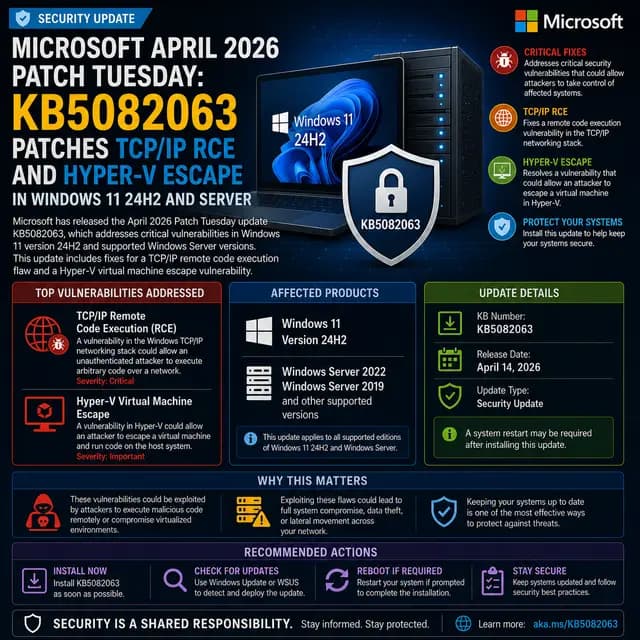 Microsoft’s April 2026 Patch Tuesday update KB5082063.