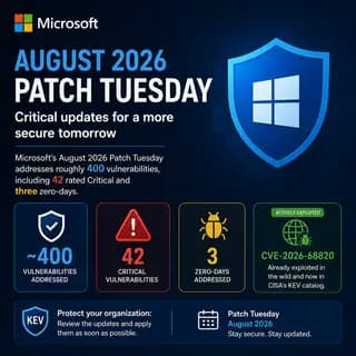 Microsoft Windows security update shield with an August 2026 Patch Tuesday label