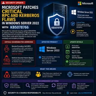 Microsoft update KB5078766, which patches critical RPC and Kerberos vulnerabilities in Windows Server 2022.