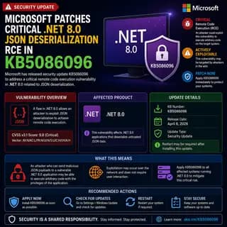 Illustration for Microsoft Patches Critical .NET 8.0 JSON Deserialization RCE in KB5086096