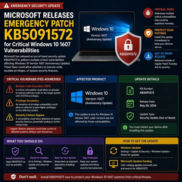 Illustration for Microsoft Releases Emergency Patch KB5091572 for Critical Windows 10 1607 Vulnerabilities