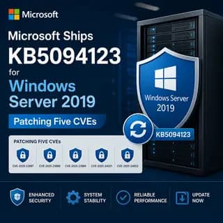 Windows Update screen showing a cumulative security update installing on a Windows Server 2019 system