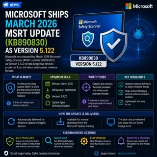 The March 2026 Malicious Software Removal Tool update KB890830, released as version 5.122.