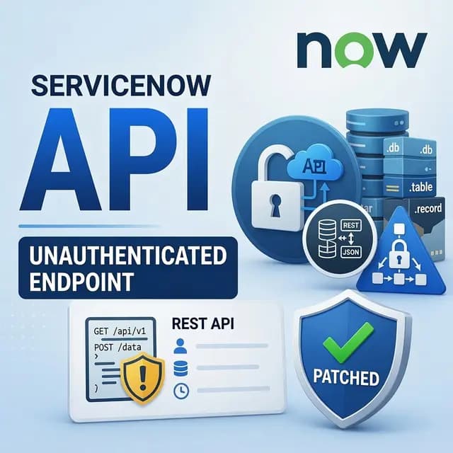 ServiceNow platform login screen with a security advisory notification