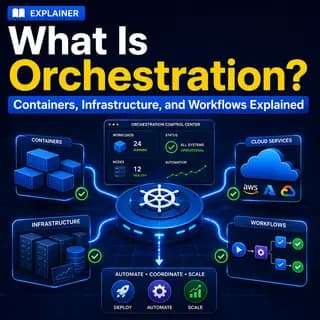 Orchestration coordinating containers, infrastructure, cloud services.