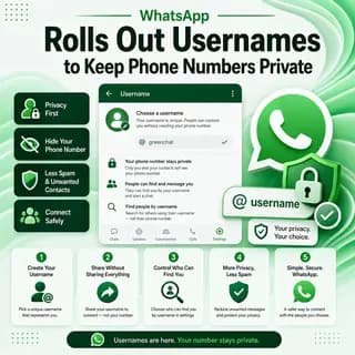 WhatsApp settings screen showing the account menu where users reserve a username