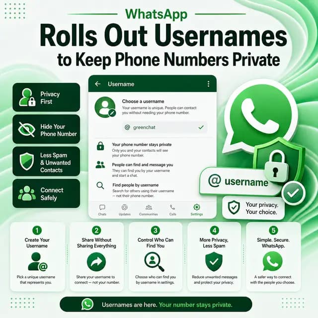 WhatsApp settings screen showing the account menu where users reserve a username