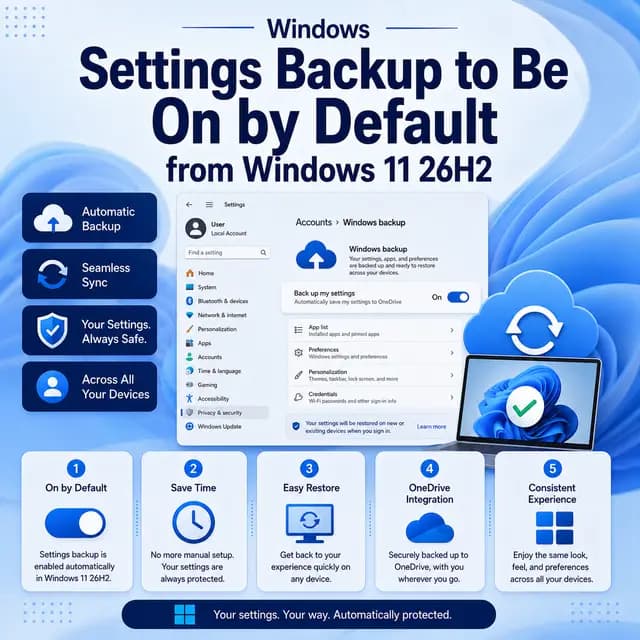Windows 11 settings backup and restore configuration screen on a managed device