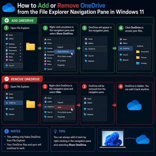 Laptop displaying an abstract Windows 11 File Explorer window with navigation pane, OneDrive folder icon.