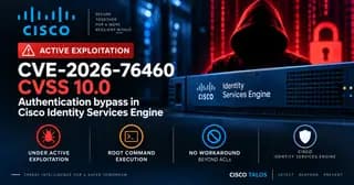 Wide Cisco security news cover highlighting CVE-2026-76460, a CVSS 10.0 authentication bypass in Cisco Identity Services Engine under active exploitation that can lead to root command execution, with ACLs as the only mitigation.
