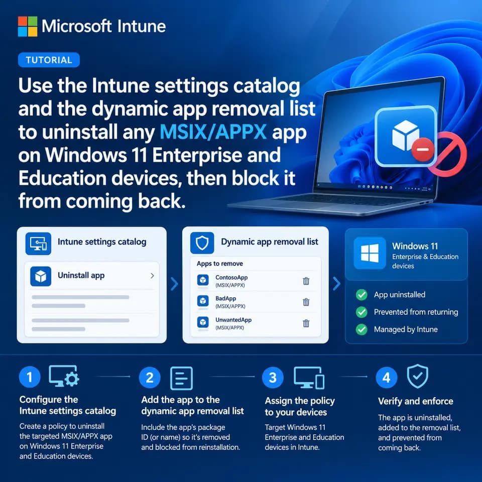 How to use the Settings Catalog and Dynamic App Removal List to uninstall MSIX/APPX apps from Windows 11 Enterprise.