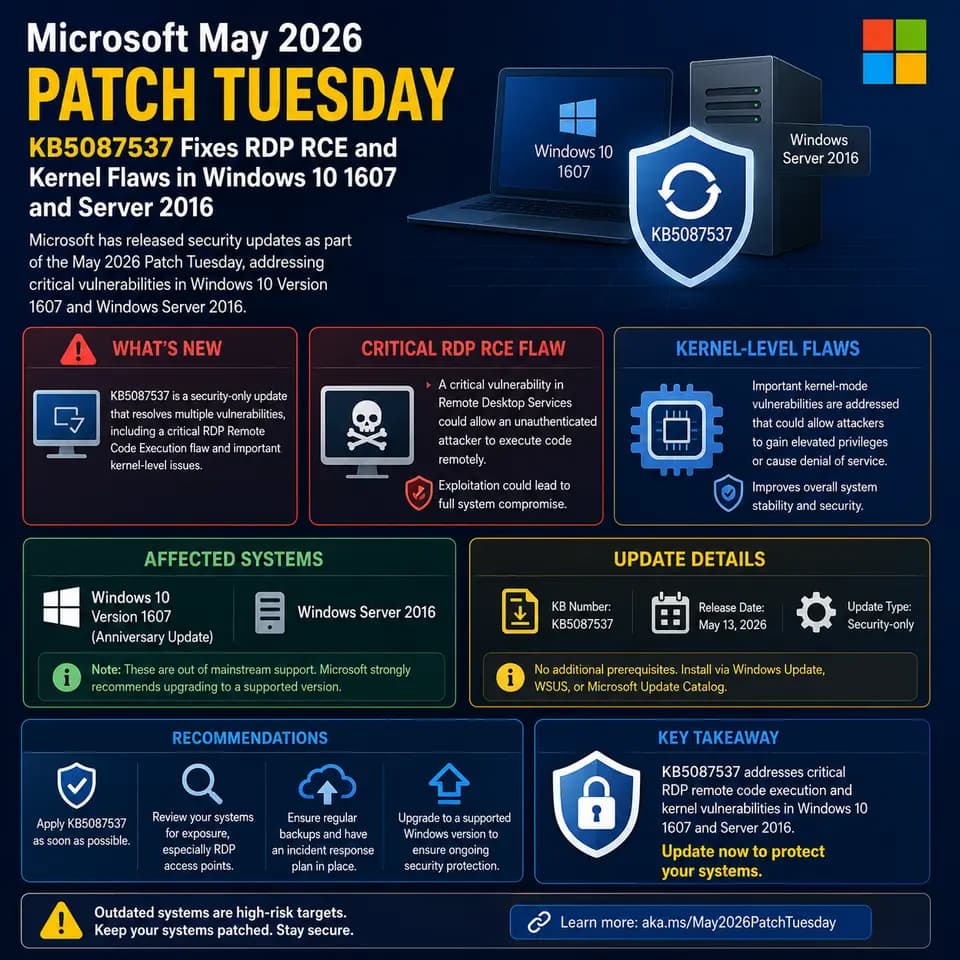 Microsoft’s May 2026 Patch Tuesday update KB5087537.