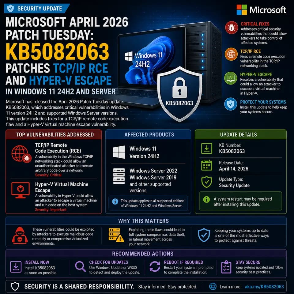 Microsoft’s April 2026 Patch Tuesday update KB5082063.