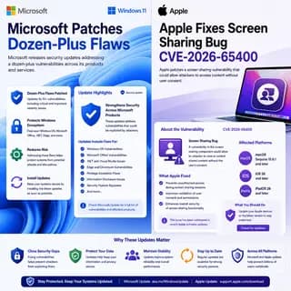 Microsoft and Apple logos with a security shield representing coordinated patch releases