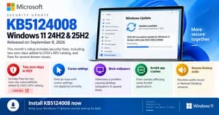 Windows Update settings on Windows 11 showing the September 2026 security update KB5124008 ready to install