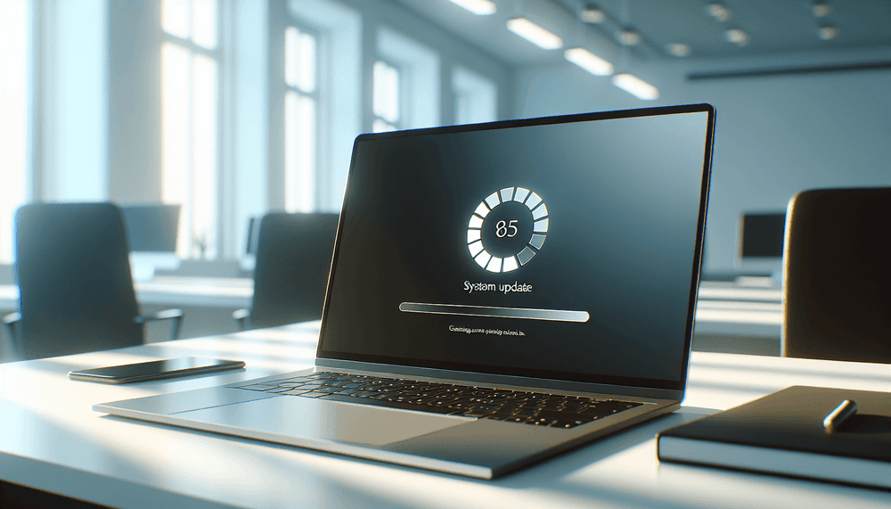 Windows laptop displaying system update installation screen