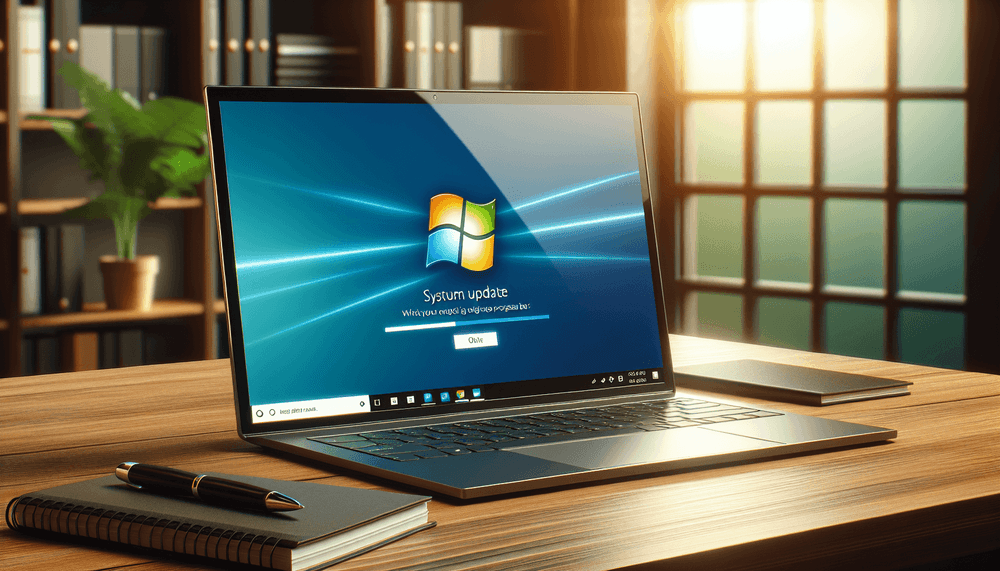 Windows laptop displaying system update installation screen