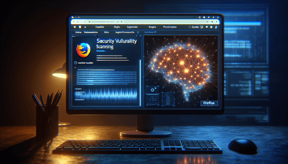 Écran d'ordinateur montrant Firefox avec interface d'analyse de sécurité IA
