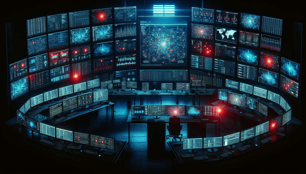 Cybersecurity analysts monitoring Lazarus Group ransomware campaign on multiple screens