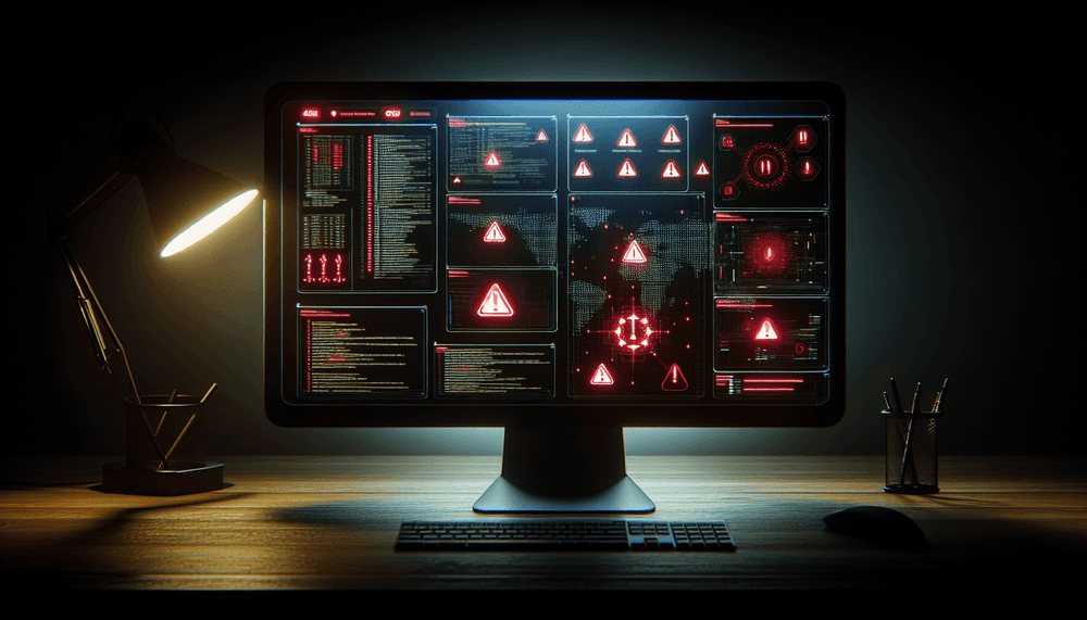 Microsoft Teams interface with cybersecurity threat warning indicators on dark screen