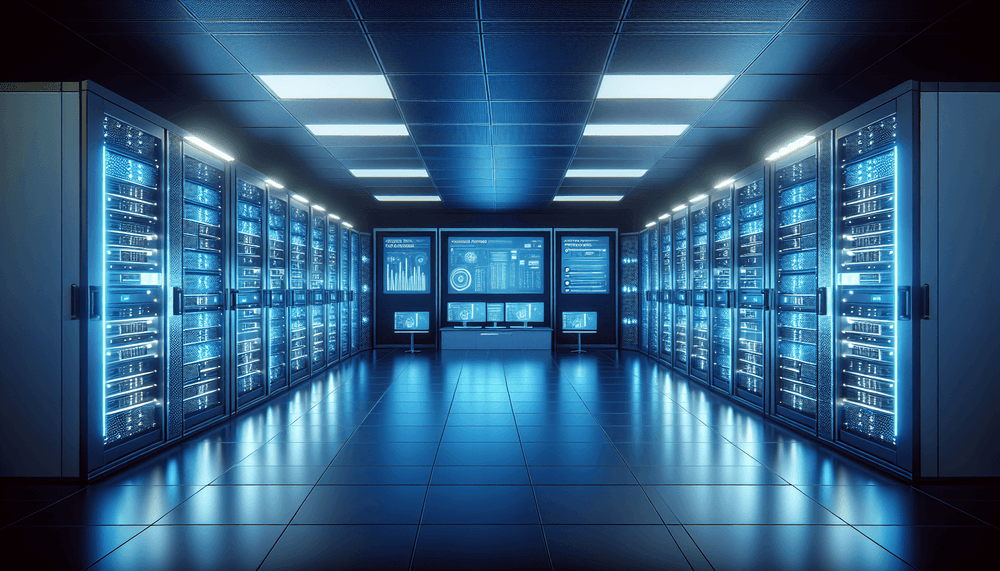 Salle serveur moderne avec interfaces de gestion sécurisée des mots de passe