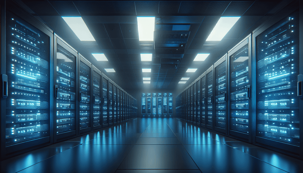 Modern data center backup infrastructure with server racks