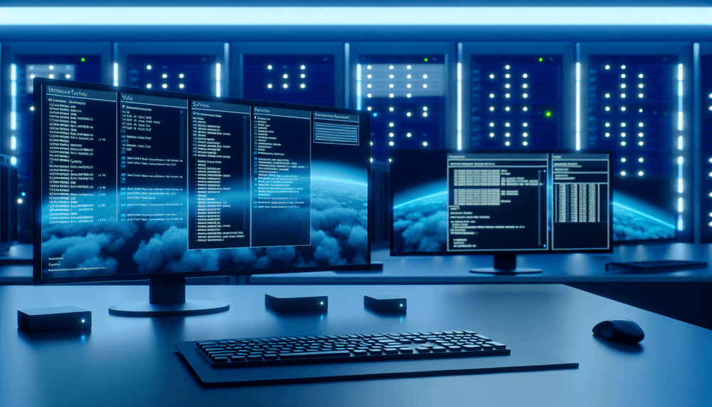 Windows Services management console displayed on professional monitoring setup in server control room
