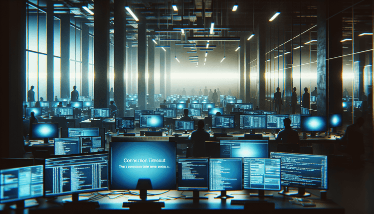 Office computers displaying email connection error messages on multiple screens