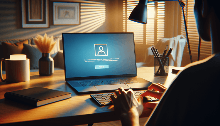 Laptop showing Teams error message on home office desk with frustrated user