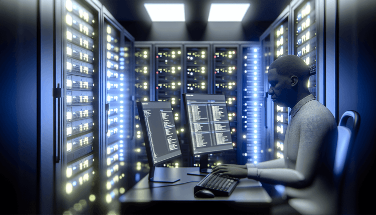 IT administrator configuring Group Policy for network location deployment in server room