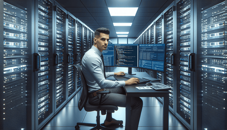 Administrator installing Hyper-V on Windows Server in modern data center