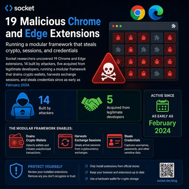 19 malicious Chrome and Edge extensions uncovered by Socket.