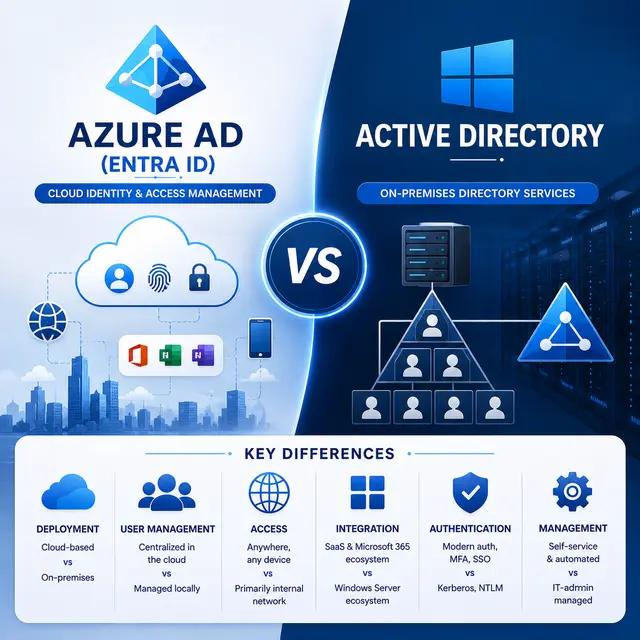 Square comparison cover contrasting Microsoft Entra ID cloud identity management with on-premises Active Directory.
