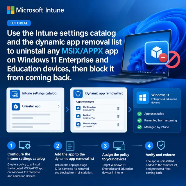 How to use the Settings Catalog and Dynamic App Removal List to uninstall MSIX/APPX apps from Windows 11 Enterprise.