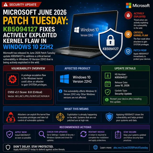 Microsoft’s June 2026 Patch Tuesday update KB5094127.