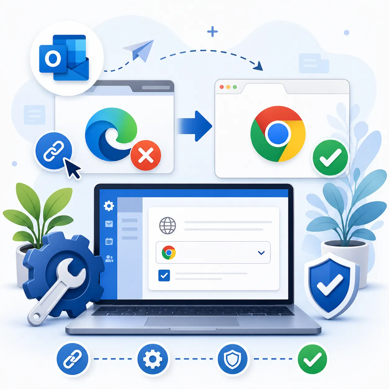 Outlook links being redirected from Microsoft Edge to Google Chrome through browser settings.