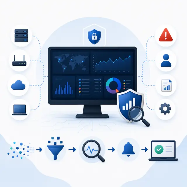 A SIEM platform collecting security data from servers, networks, cloud systems, and endpoints.